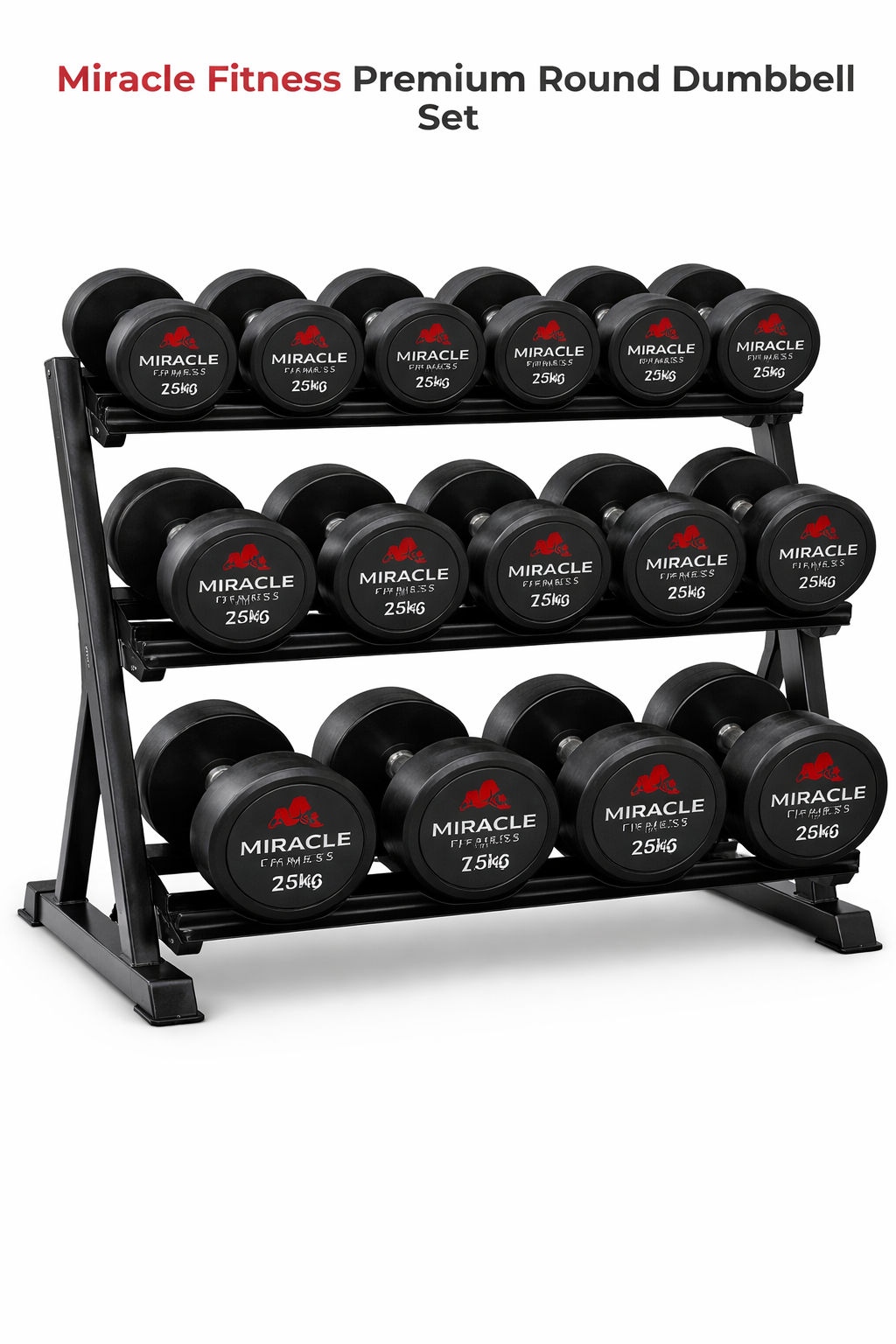 Miracle Fitness Premium Round Dumbbell Full Set 2.5kg to 20kg with Rack