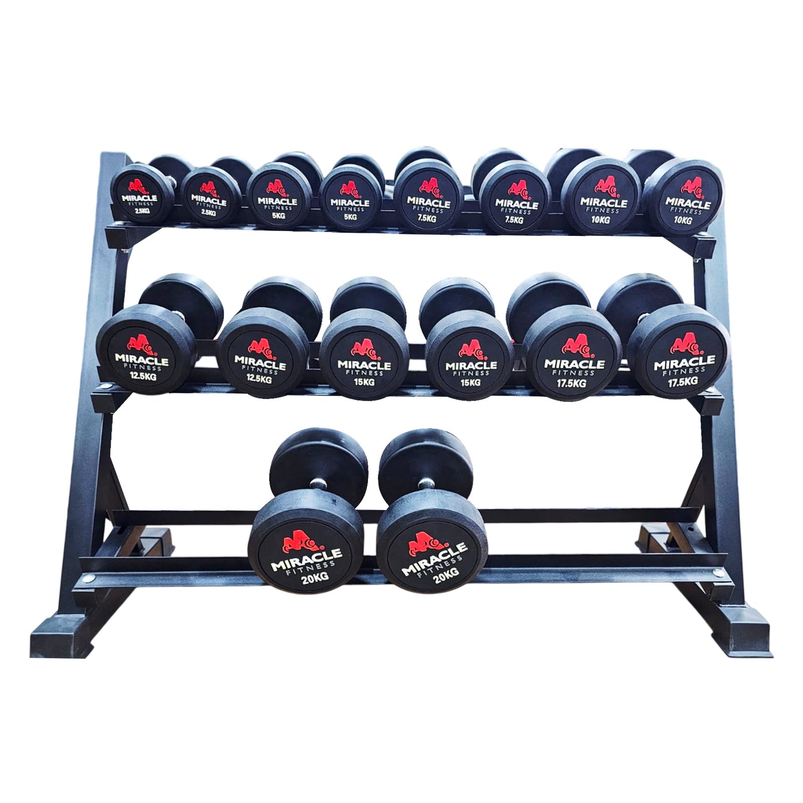 Miracle Fitness Round Dumbbell Full Set 2.5kg to 20kg with Rack