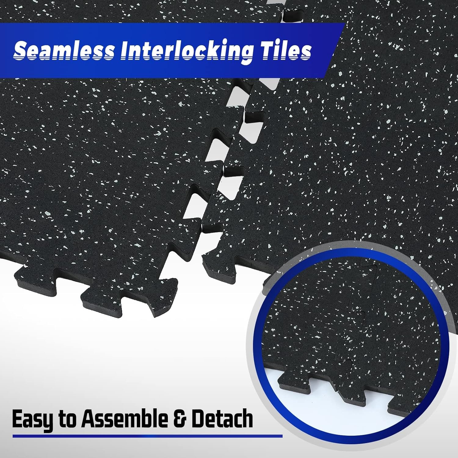 EPDM Gym Flooring Tile White - Black