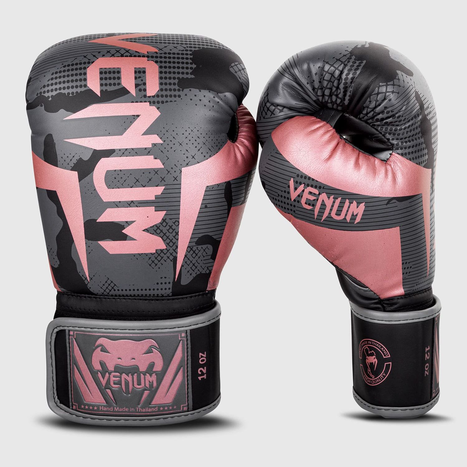 Venum 16 Oz Elite Boxing Gloves, Black/Pink Gold