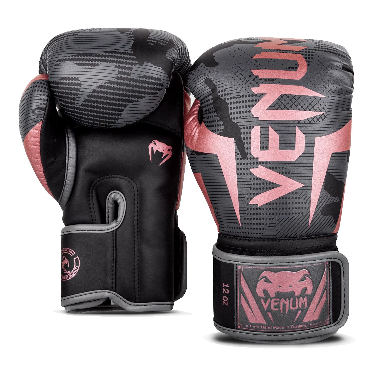 Venum 16 Oz Elite Boxing Gloves, Black/Pink Gold