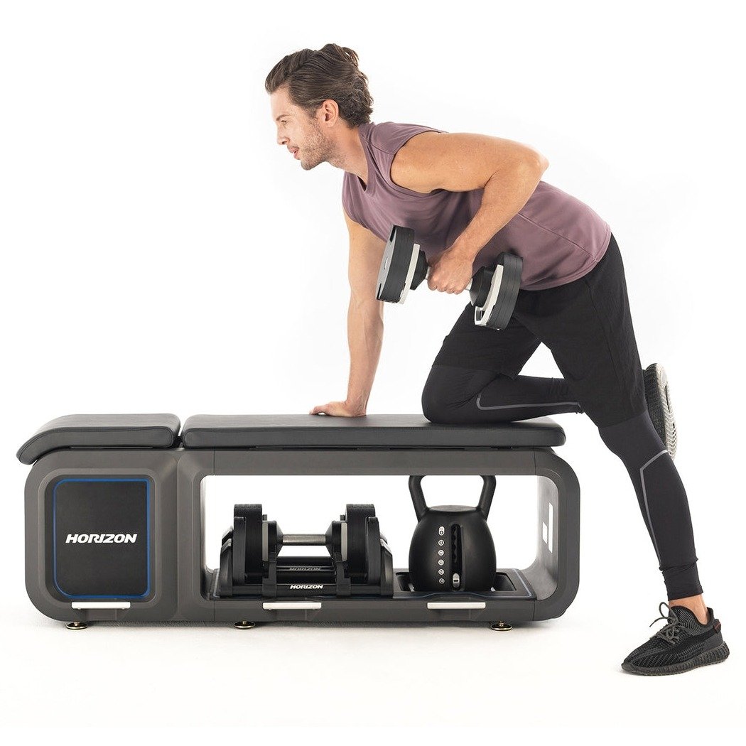 Horizon Fitness All-in-One Adjustable Bench with Dumbbells & Kettlebell