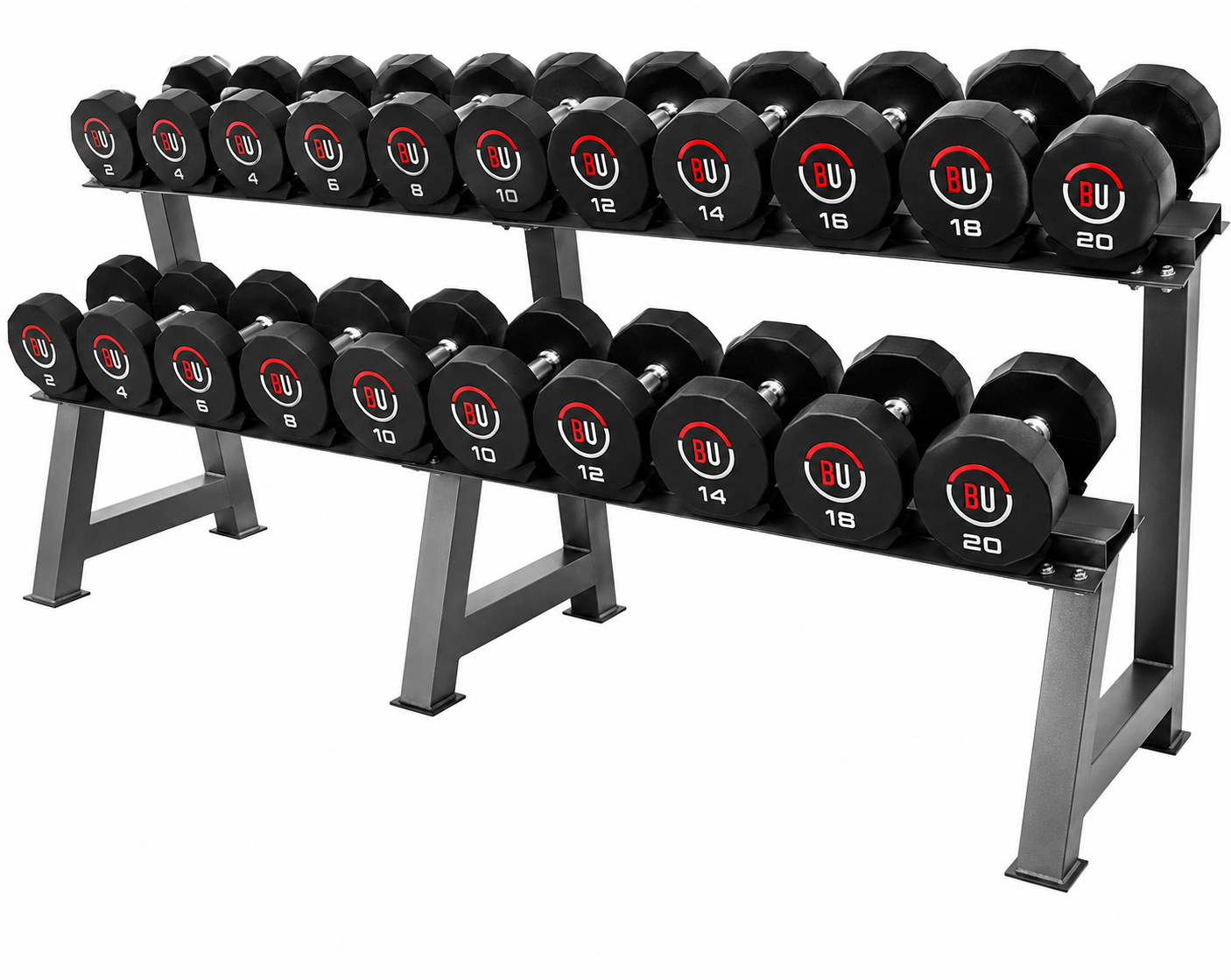 BU Urethane Premium Dumbbell set 2Kg to 20Kg with Rack