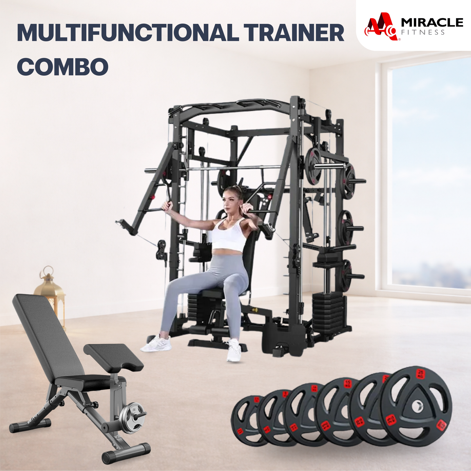 Miracle Fitness Multi Functional Trainer Smith Machine Combo