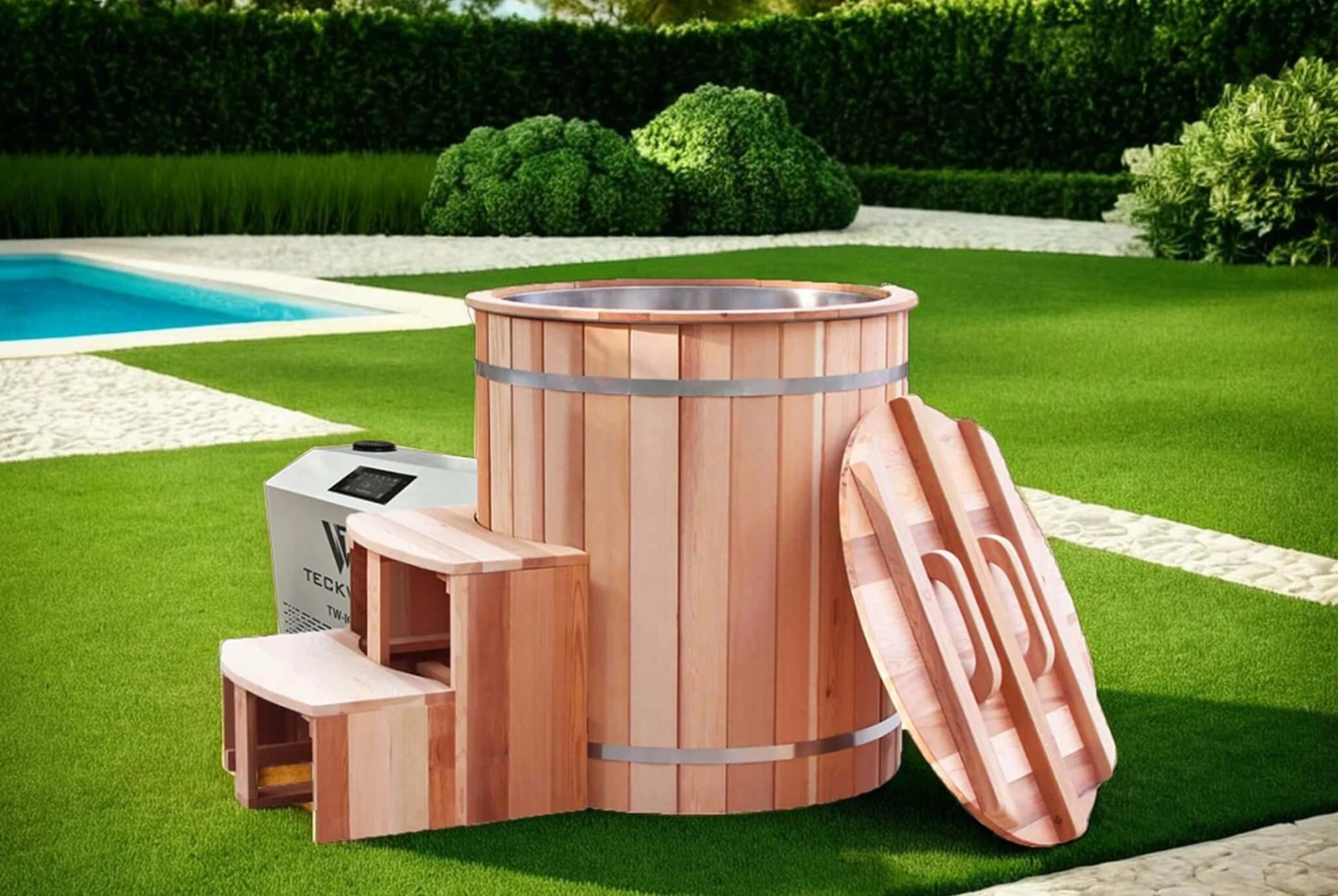 Teckwave Artisan Barrel Ice Bath with Chiller (Natural Cedar)