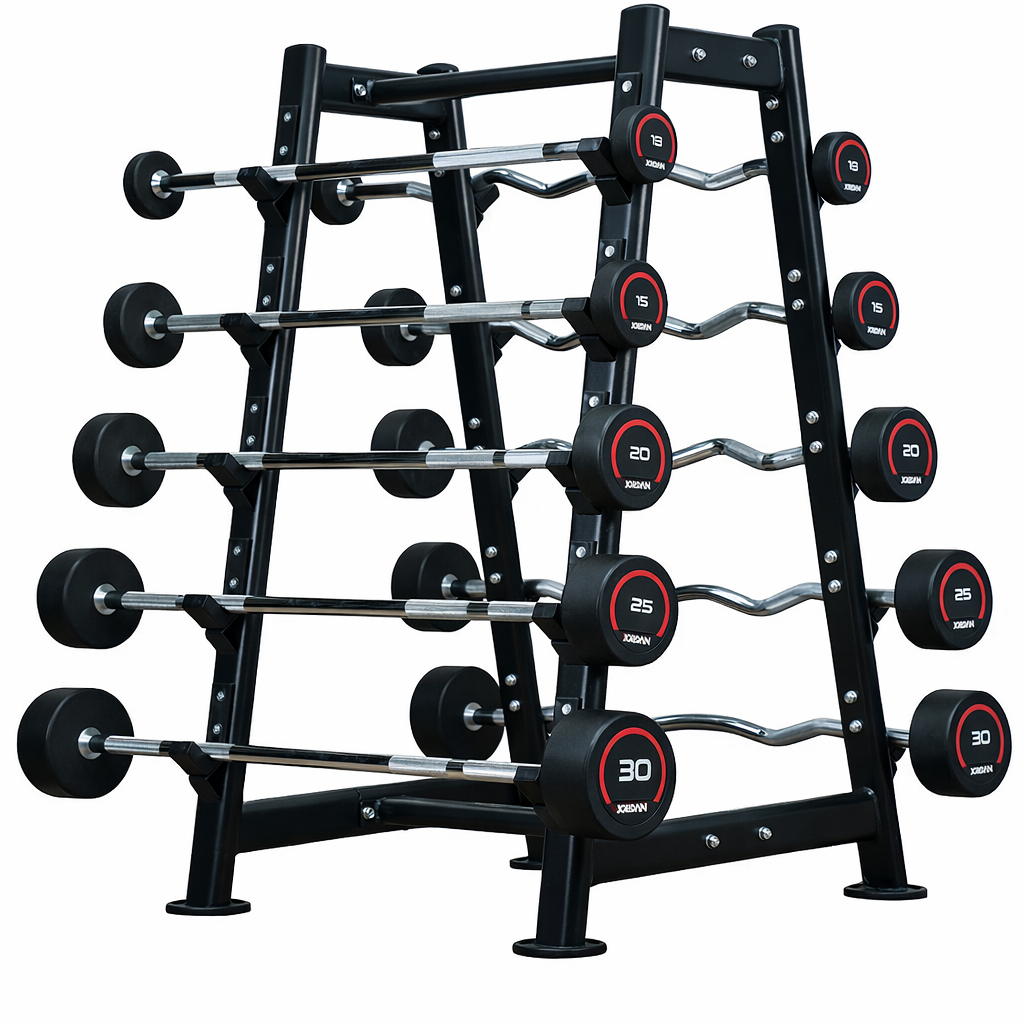 Jordan Fitness Straight and Curl Barbells with Rack UK