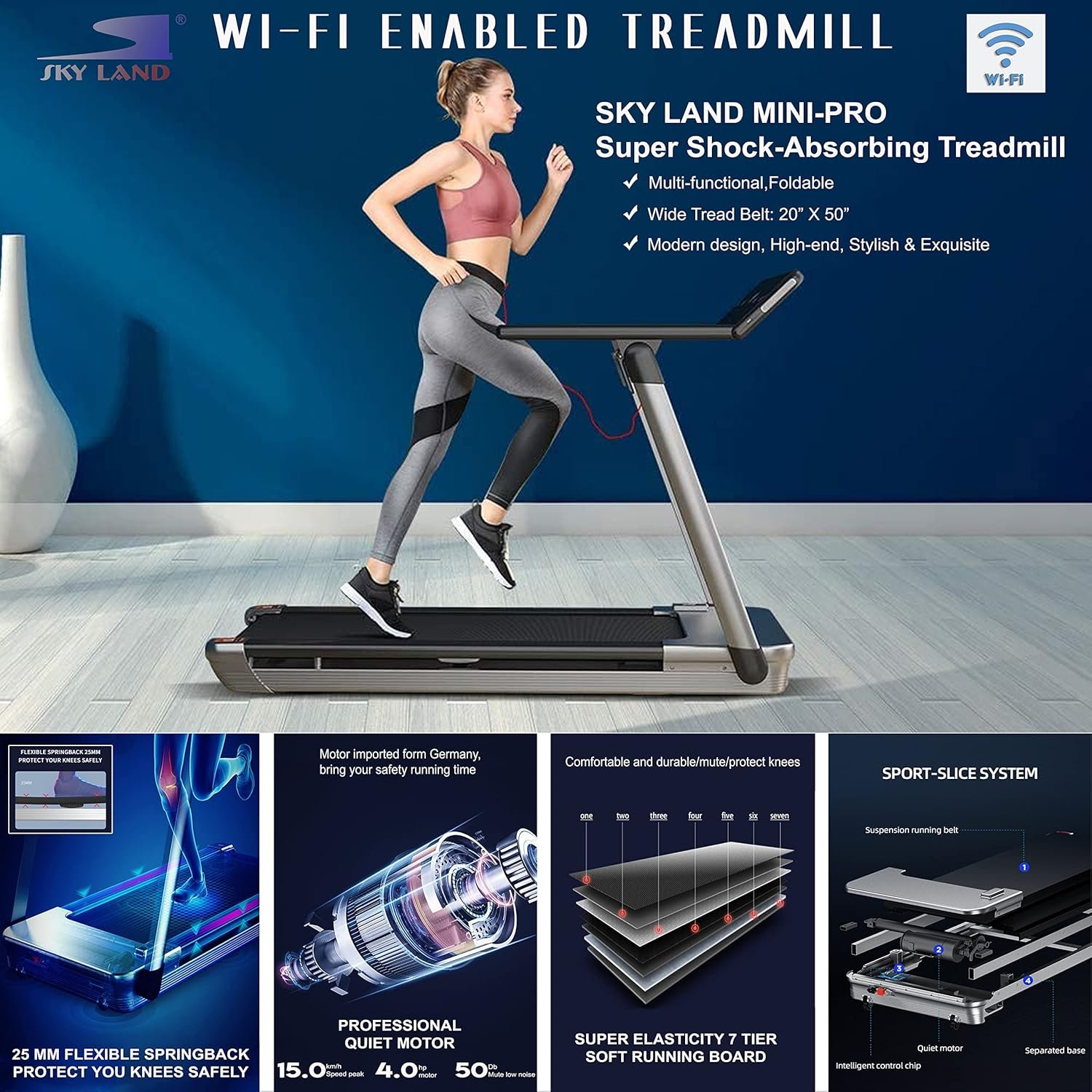 SKY Fitness Foldable Treadmill For Home |2.5HP Under Desk Electric Treadmill