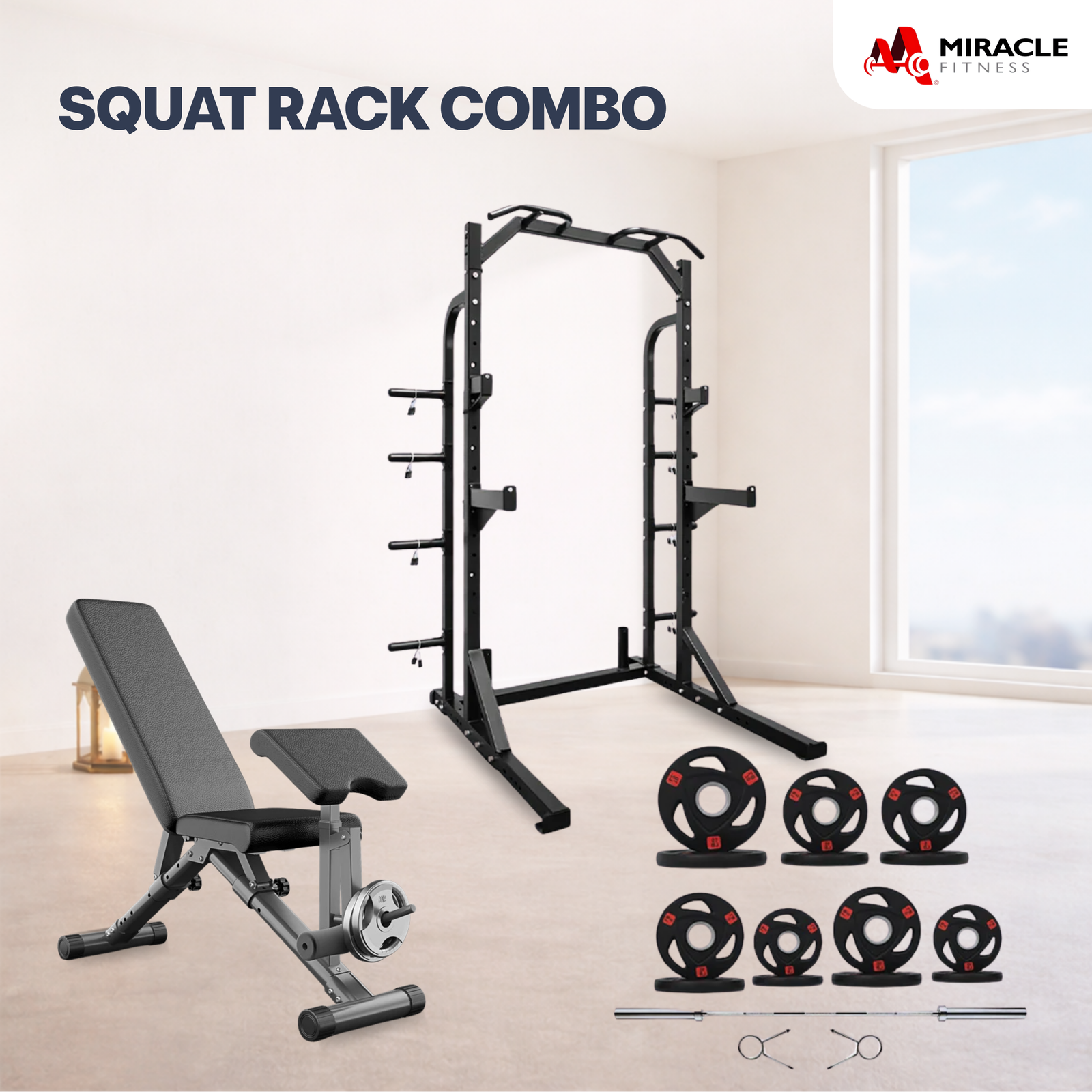Miracle Fitness Squat Rack for Home Gym Combo