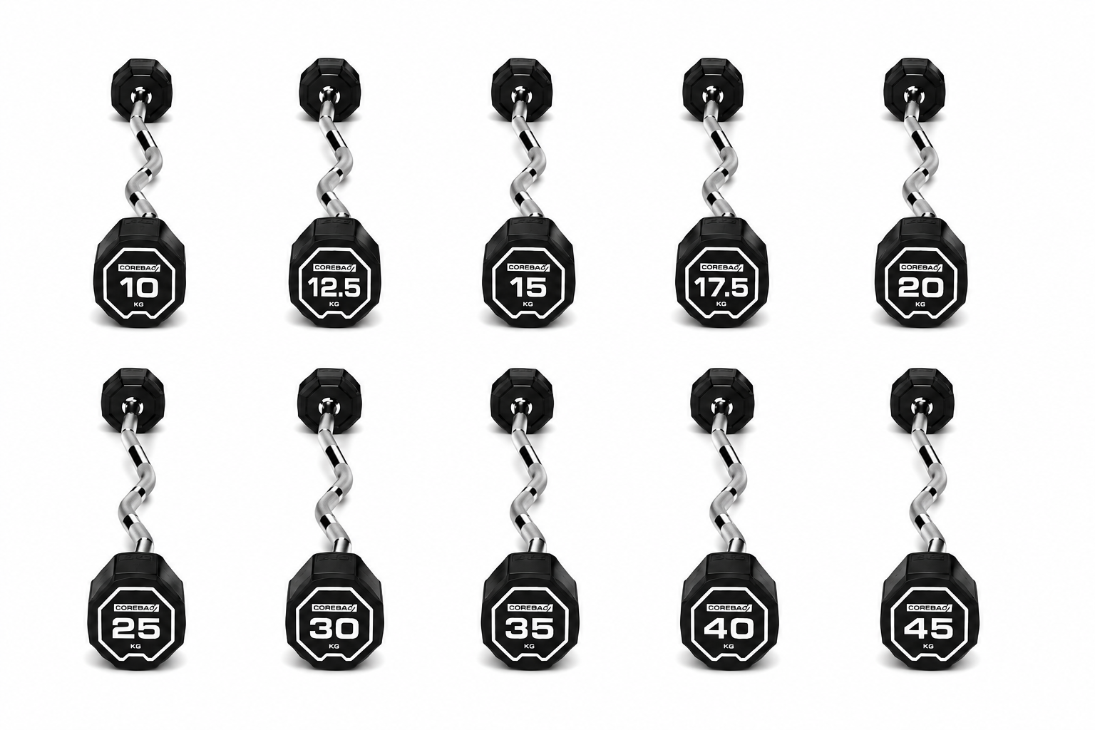 Escape Fitness Nucleus Urethane Curl Barbell Sets 10kg to 45kg USA