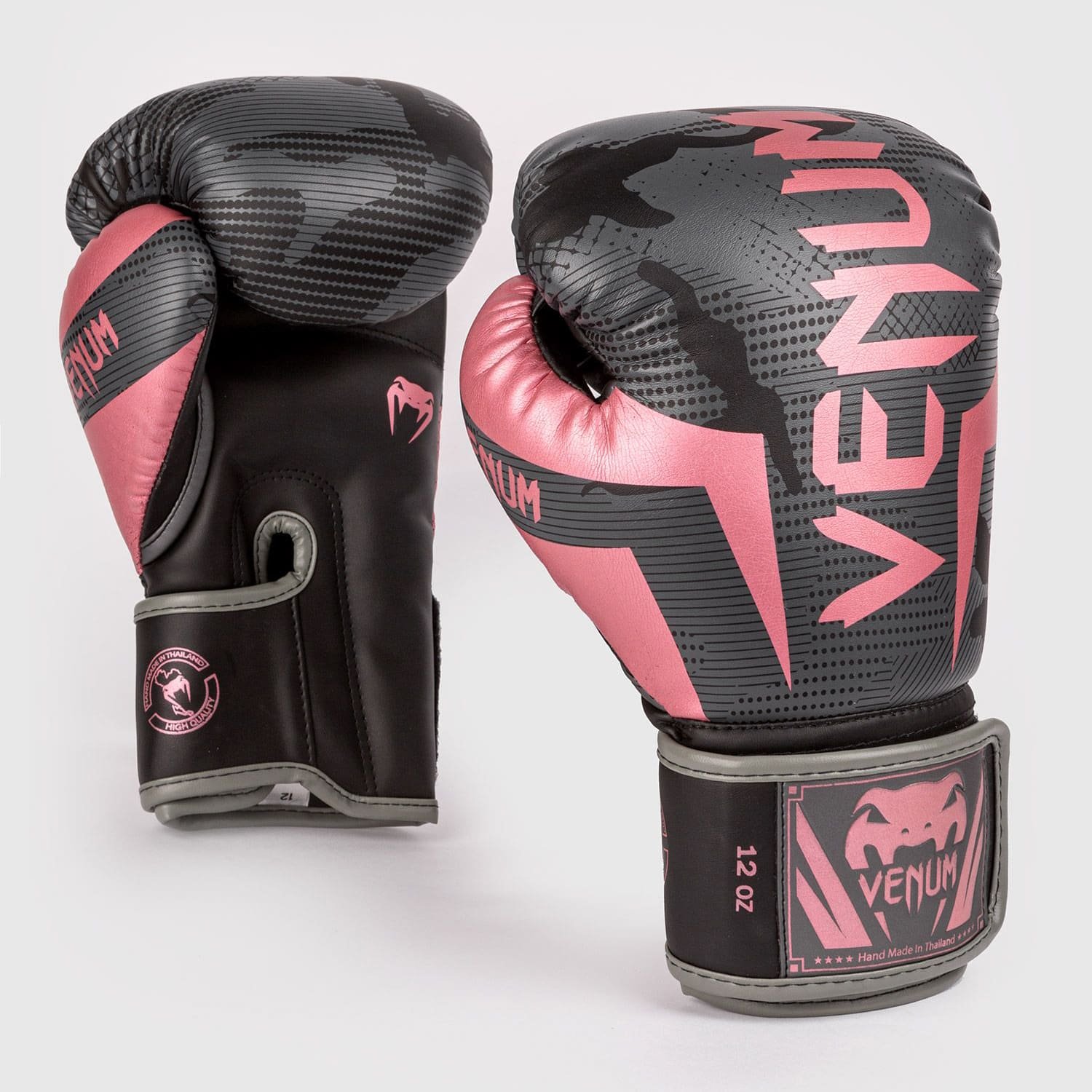 Venum 16 Oz Elite Boxing Gloves, Black/Pink Gold