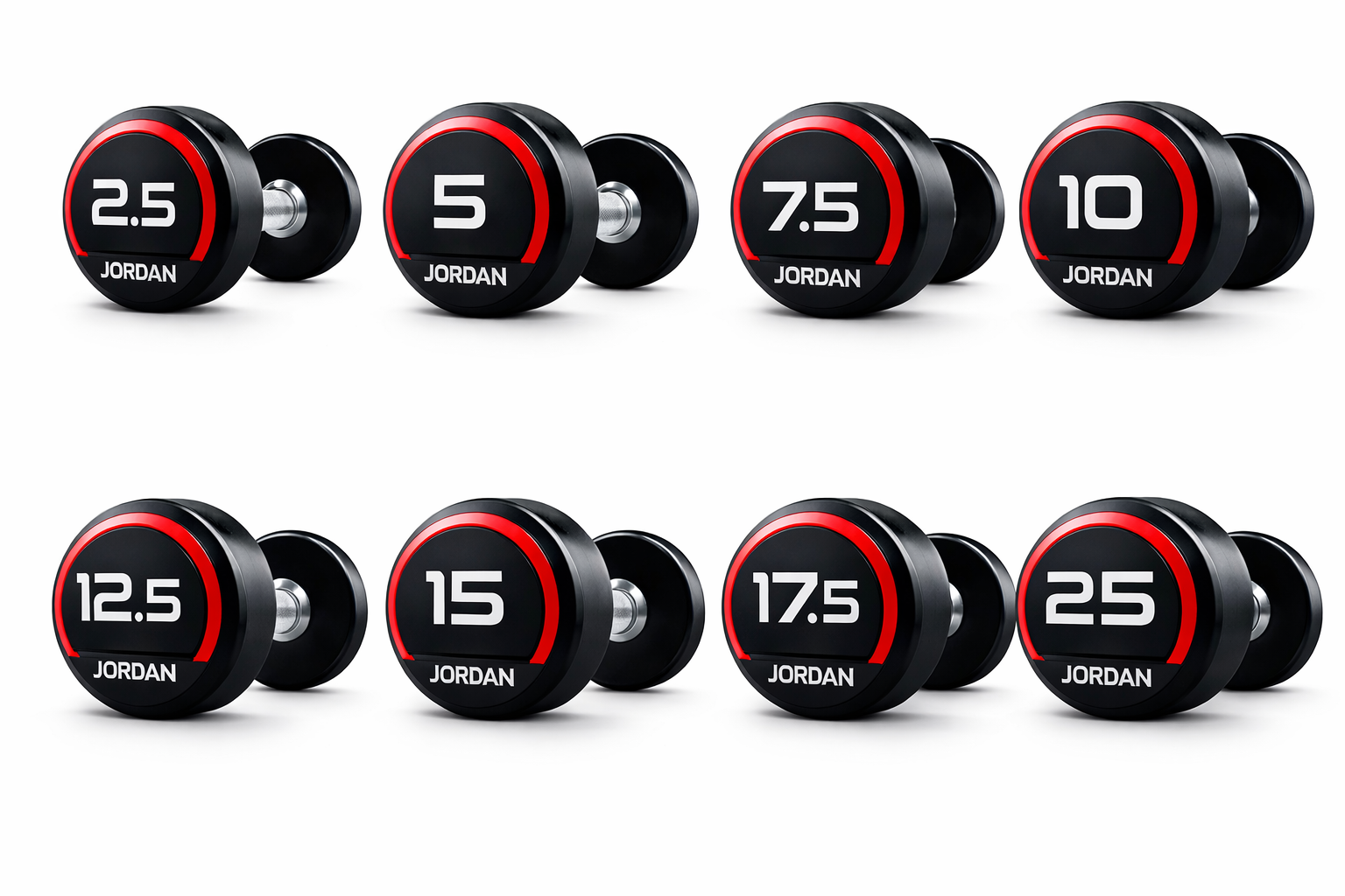 Jordan Fitness Round Dumbbell Set 2.5 Kg to 25 Kg (10 Pairs) with 3 Tier Rack UK