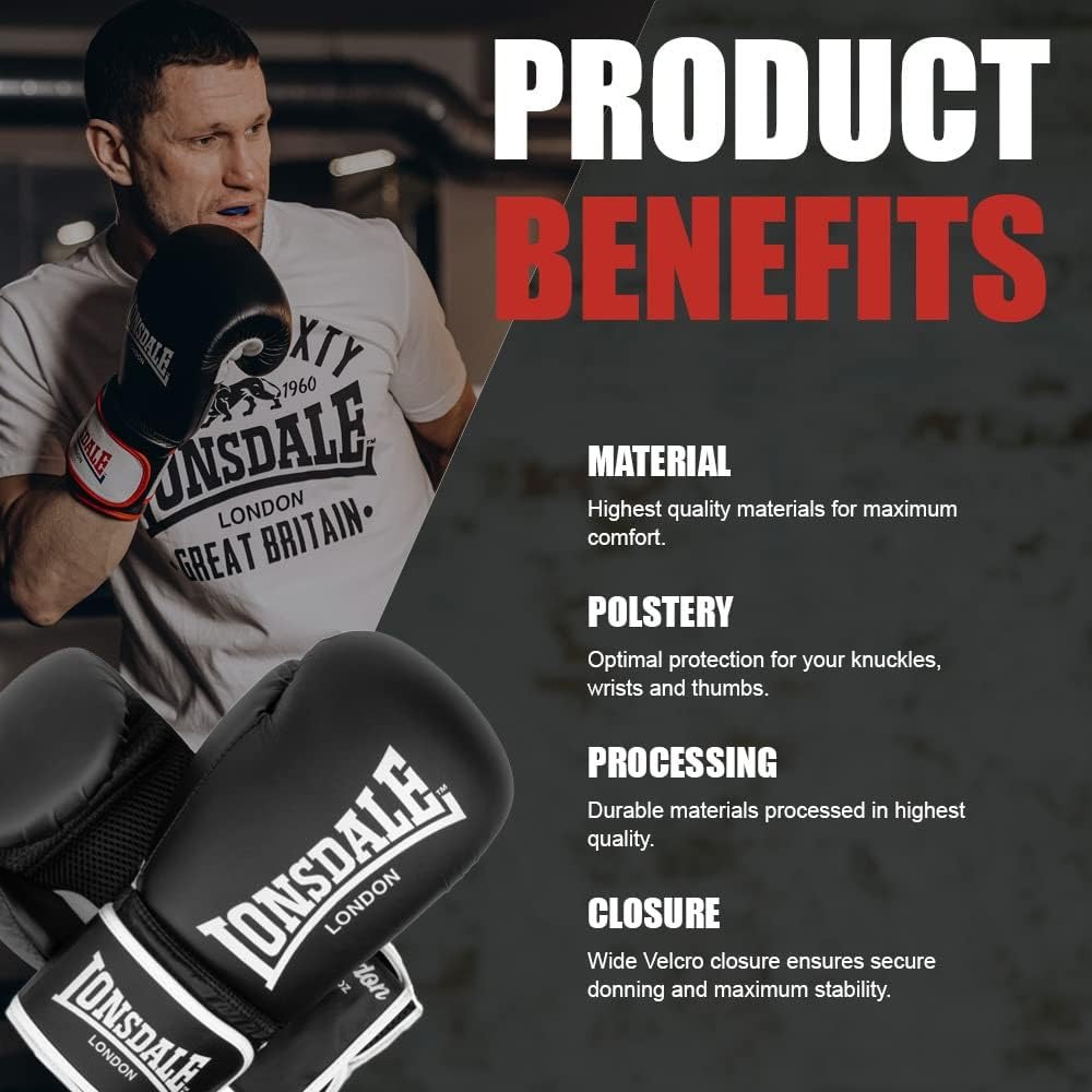 Lonsdale Ashdon Training Gloves (Black/White, 10 oz) - UK