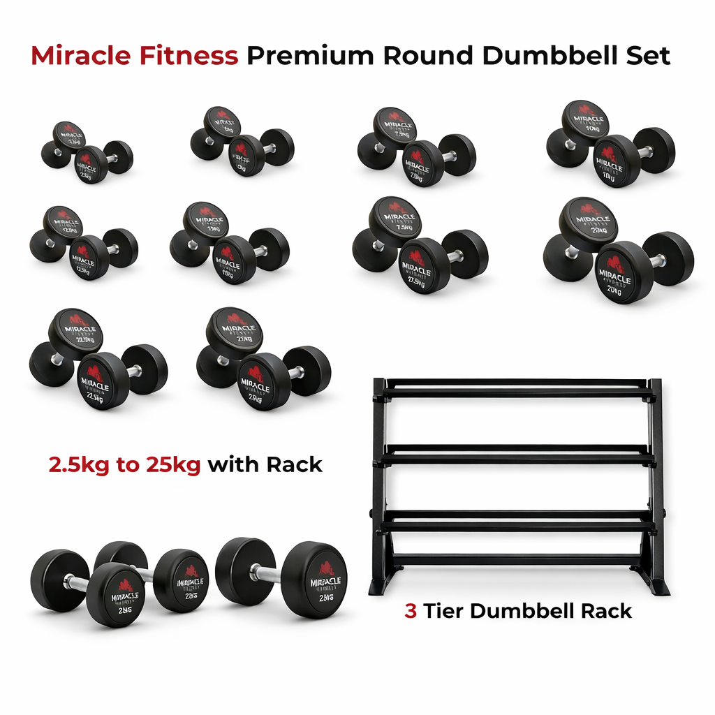 Miracle Fitness Premium Round Dumbbell Full Set 2.5Kg to 25Kg