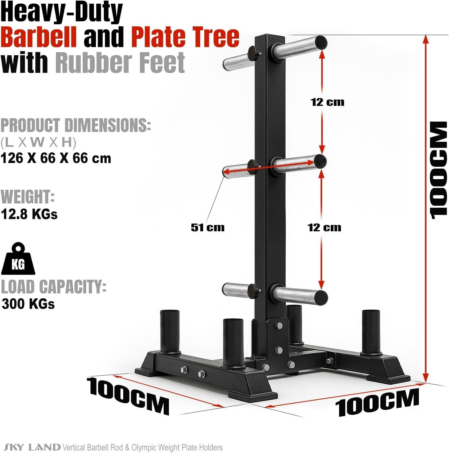 Miracle Fitness 3 Tier Olympic Plate Tree With 4 Bar Holder