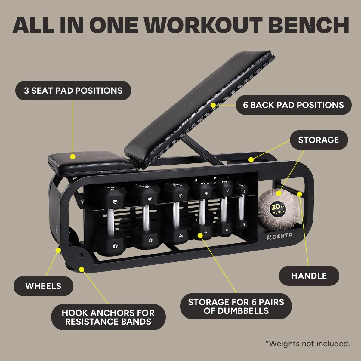 Inspire Fitness CENTR Fusion Home Gym Bench with Integrated Dumbbell Storage