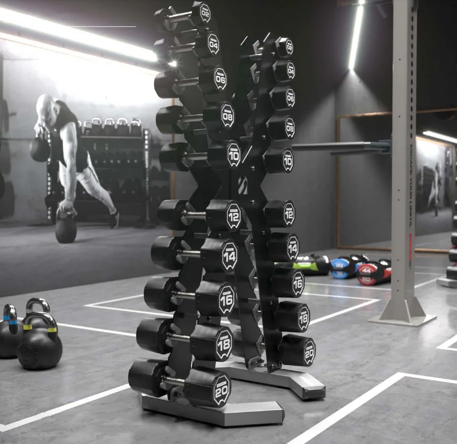 Escape Fitness 2-20kg Urethane Dumbbell Set and 10 Pair Rack - USA