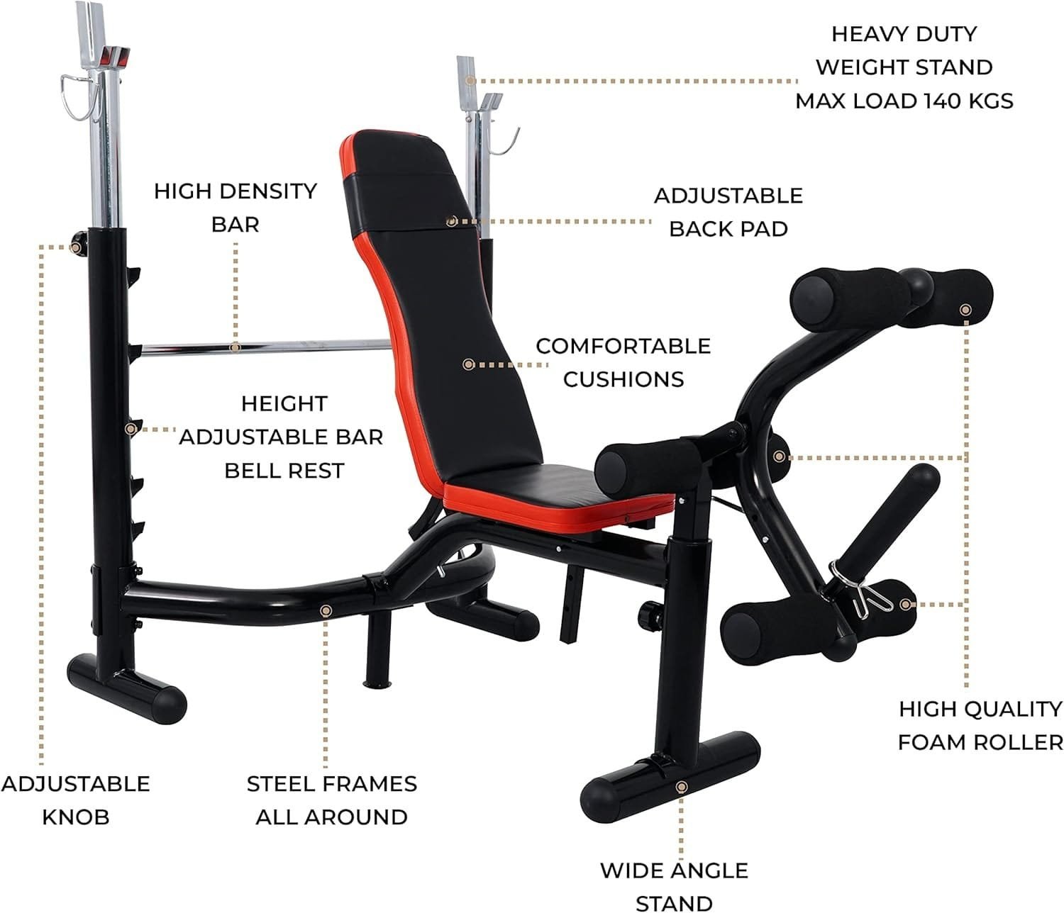 Miracle Fitness Heavy Duty Multi Functional Weight Lifting Bench with Rack