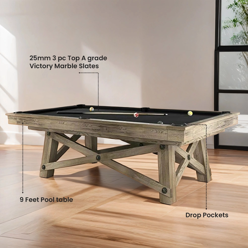 Victory Wooden 9ft Marble Top Pool Table Drop Pocket | Billiard Table