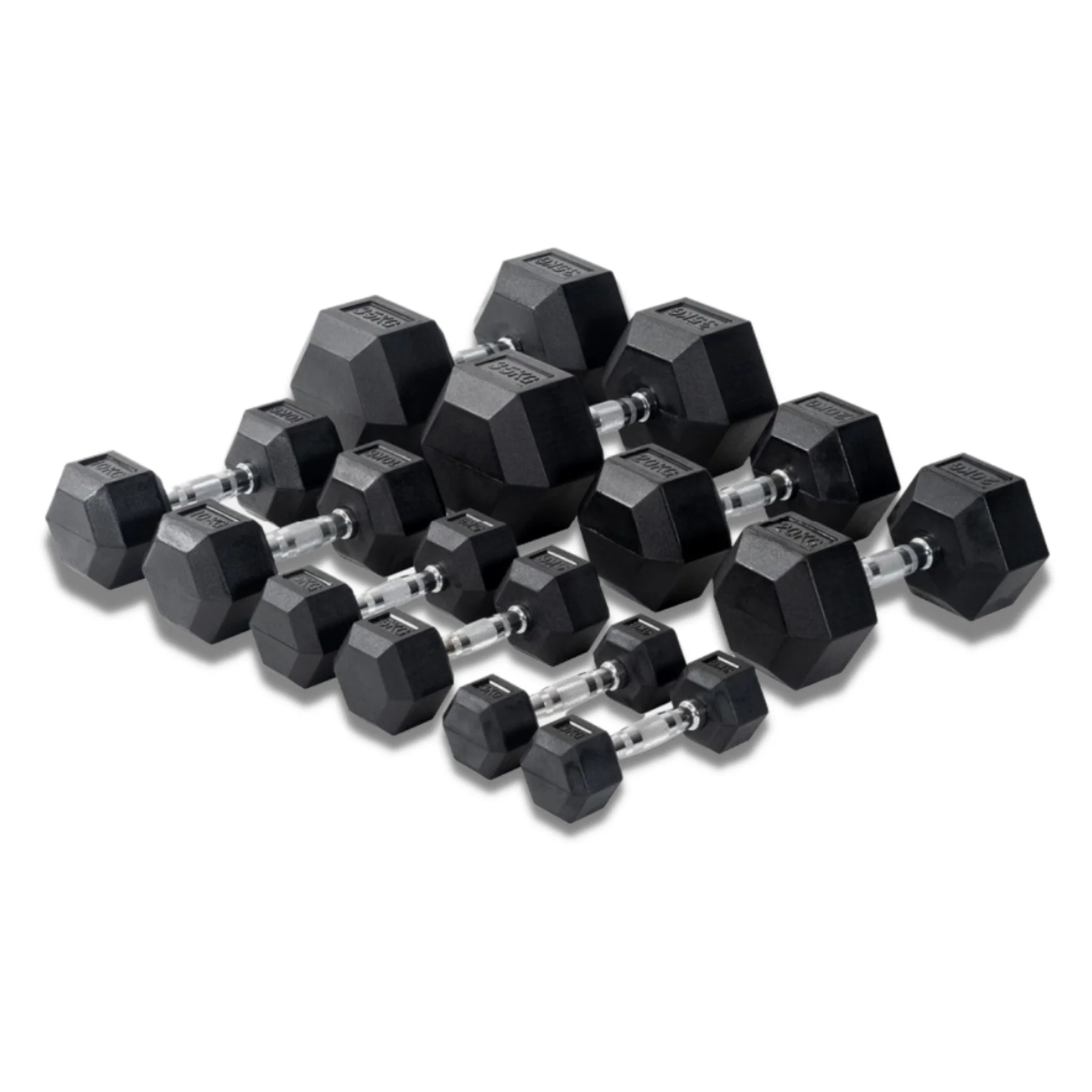 HEX DUMBBELL SETS WITH DUMBBELL RACK, PAIR OF 6 (2.5KG TO 15KG)